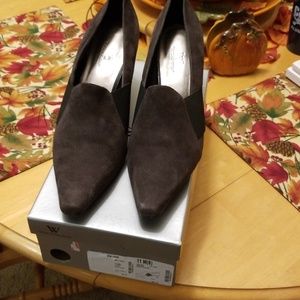 Gray suede heels, only worn once